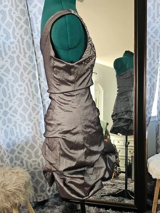 Cache Metallic One‑Shoulder Ruched Cocktail Dress – Size 6 - Picture 4 of 7